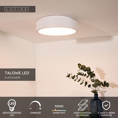 Lucide TALOWE LED - Plafonnière - Ø 30 cm - LED Dimb. - 1x20W 3000K - Wit